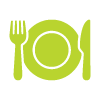 green plate with fork and knife five meal options