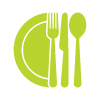 green plate with fork and spoon representing 5 meal options