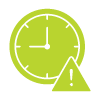 green clock icon showing time with warning triangle representing alert or caution indicating urgency related to schedule management importance of timing 17 tasks